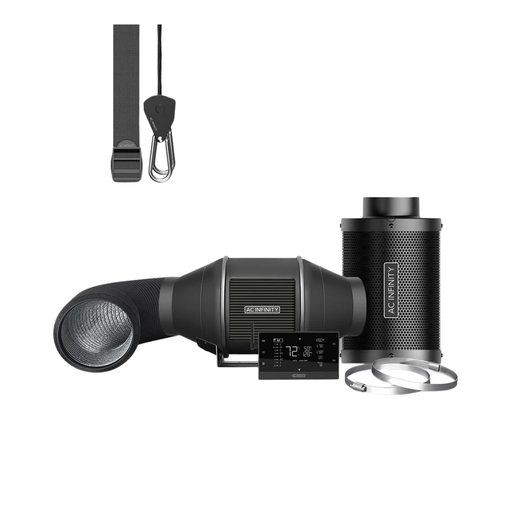 AC Infinity Luftfilter-Set AI+ PRO 100mm mit Rohrventilator Filtergehäuse Clip-Sensor Steuergerät Schlauchschellen