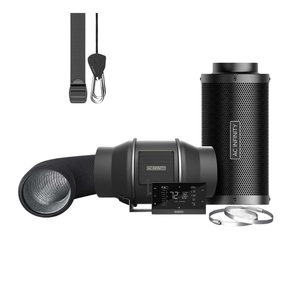 AC Infinity Luftfilter-Set AI+ PRO 150 mm mit Rohrventilator Kohlefilter Schlauchschellen Steuergerät und Sensoren
