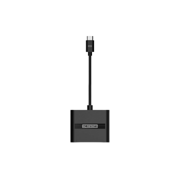 AC Infinity UIS Splitter Hub 4-Port mit langem Kabel und USB-C-Stecker, schwarzes Gehäuse, kompaktes Design, Logo vorn