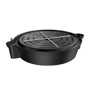AC Infinity Bewässerungsbasis XL schwarz mit rundem Wasserbehälter, Lüftungsschlitzen, Anschlussstutzen und Kreuzauflage