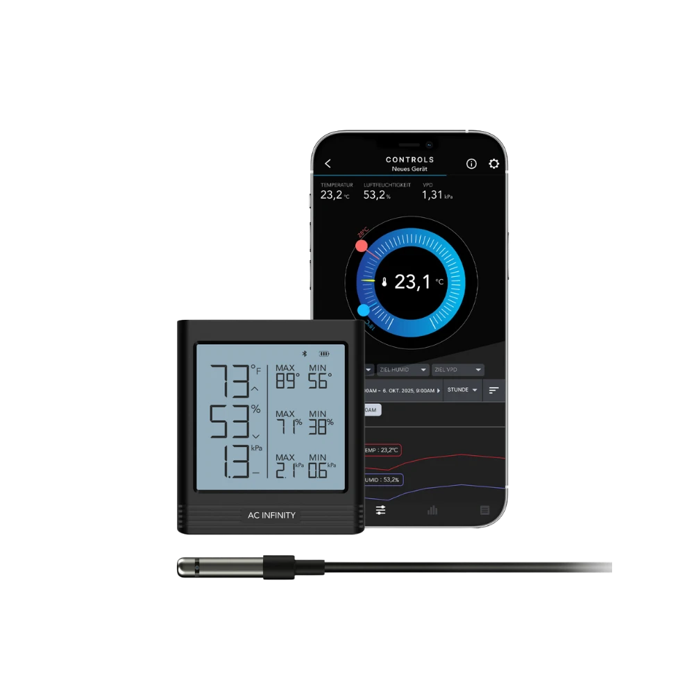 AC Infinity CLOUDCOM B1 Thermo-/Hygrometer mit Display, Smartphone-App und Fühler für Temperatur, Luftfeuchtigkeit, VPD