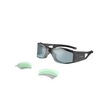 AC Infinity Grow Room Brille mit dunkelgrauem Rahmen, getönten Gläsern und zwei austauschbaren hellgrünen Einsatzlinsen