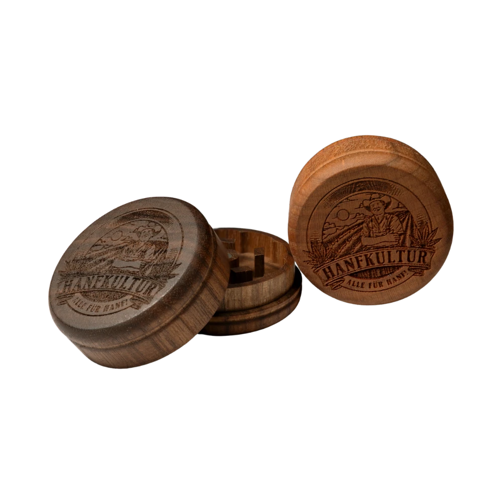 Abbildung des Hanfkultur Holzgrinders in Nussbaum und Kirschbaum