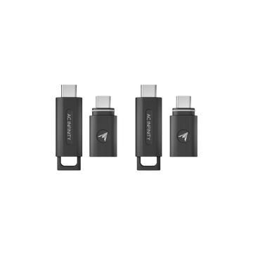 Vier AC Infinity Wireless UIS Transmitter und Empfänger im 2er Pack mit USB-C-Steckern, schwarz, kompakt angeordnet